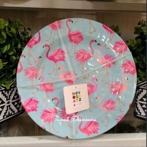 4pc Tropical Pink Flamingo Coastal Island Melamine Dinner Plate Set New